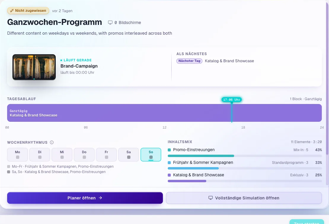 laightup Sendeplan mit zeitlicher Programmübersicht