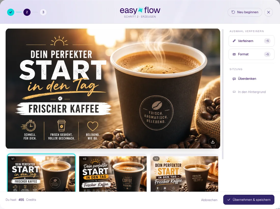 laightup Easy Flow mit erzeugten Motivvarianten einer Kaffeeaktion